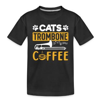 Cat Trombone Coffee Trombonist And Cat Lover Tromb - Kinder Premium Bio T-Shirt - Schwarz - Vorne