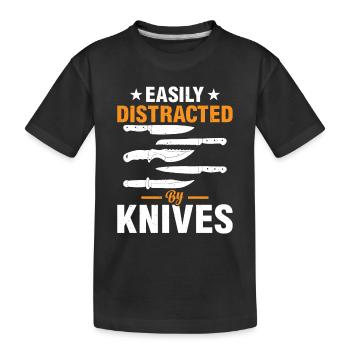 Facilement distrait par les couteaux Outils de chef Fo de cuisine - T-shirt bio Premium Enfant - noir - Devant