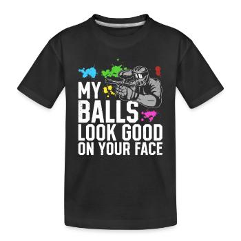 Mes couilles ont fière allure sur ton visage - Funny Paintballe - T-shirt bio Premium Enfant - noir - Devant