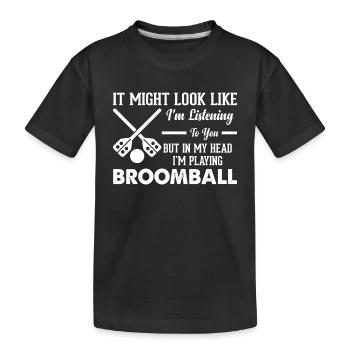 Joueur de ballon-balai - Mais dans ma tête, je joue à Broo - T-shirt bio Premium Enfant - noir - Devant