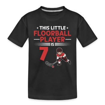 Kids Floorball Player 7th Birthday Floorball Playe - Kinder Premium Bio T-Shirt - Schwarz - Vorne