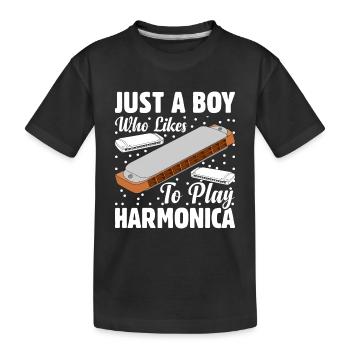 Just A Boy Who Likes To Play Harmonica - Harmonica - Kids' Premium Organic T-Shirt - black - Front