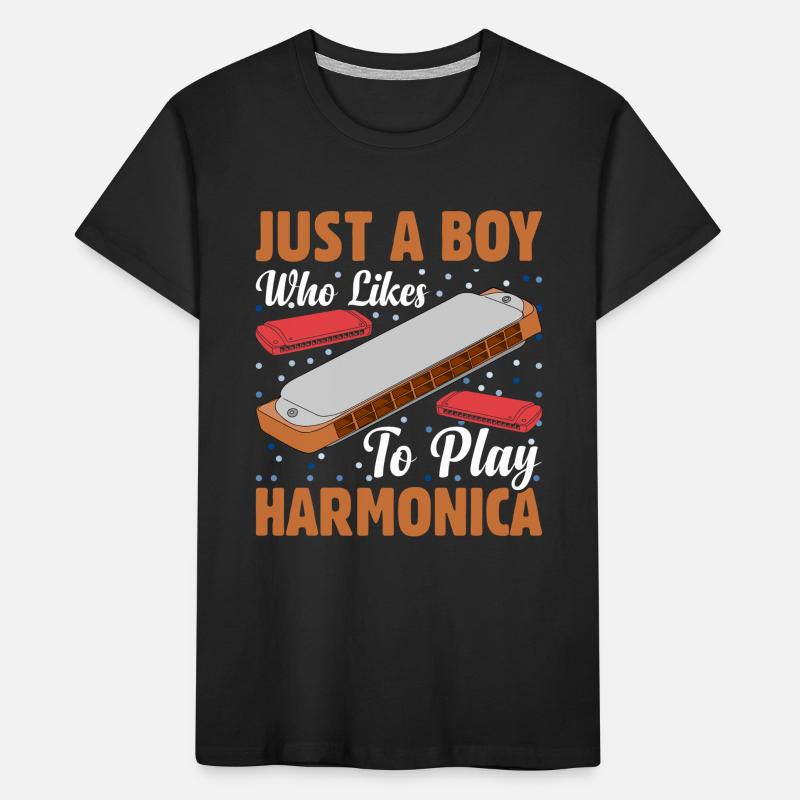 Harmonica - Just A Boy Who Likes To Play Harmonica Kinder Premium Bio T-Shirt