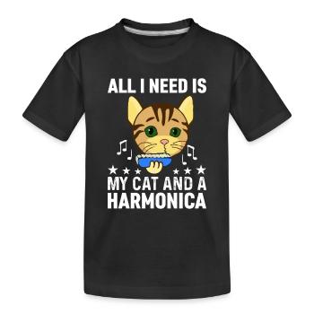 All I Need Is My Cat And A Harmonica Musician And - Kinder Premium Bio T-Shirt - Schwarz - Vorne