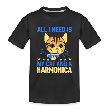 All I Need Is My Cat And A Harmonica Harmonicist & - Kinder Premium Bio T-Shirt - Schwarz - Vorne