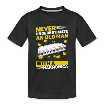 Harmonica Ne sous-estimez jamais un vieil homme avec un ha - T-shirt bio Premium Enfant - noir - Devant