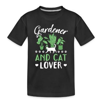 Jardinier amateur d’aménagement paysager et amoureux des chats - T-shirt bio Premium Enfant - noir - Devant