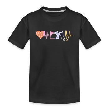 Sewing Heartbeat Heart Sewing - Kids' Premium Organic T-Shirt - black - Front
