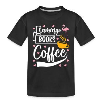 Flamingo Books Coffee - Pink Flamingo - Kids' Premium Organic T-Shirt - black - Front