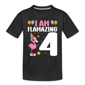 Je suis Flamazing 4 ans Flamingo 4ème anniversaire - T-shirt bio Premium Enfant - noir - Devant