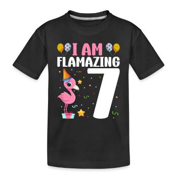 Je suis Flamazing 7 ans Flamingo 7ème anniversaire - T-shirt bio Premium Enfant - noir - Devant