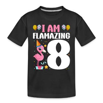 Je suis Flamazing 8 ans Flamingo 8ème anniversaire - T-shirt bio Premium Enfant - noir - Devant