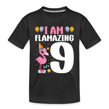 Je suis Flamazing 9 ans Flamingo 8ème anniversaire - T-shirt bio Premium Enfant - noir - Devant