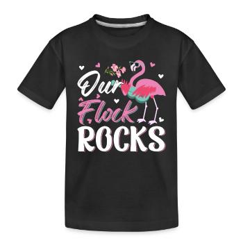 Our Flock Rocks - Pink Flamingo Funny Flamingo - Kids' Premium Organic T-Shirt - black - Front