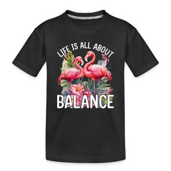 La vie est une question d’équilibre - Mignon amant de flamants roses - T-shirt bio Premium Enfant - noir - Devant