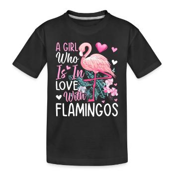 Flamants roses mignons - Une fille qui est amoureuse de - T-shirt bio Premium Enfant - noir - Devant