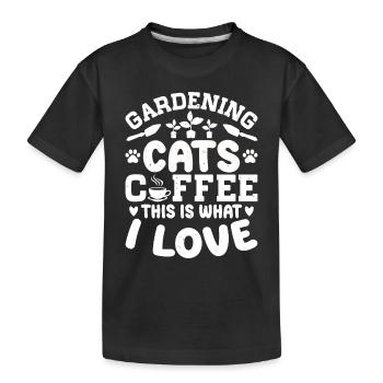 Jardinage chats café c’est ce que j’aime - - T-shirt bio Premium Enfant - noir - Devant