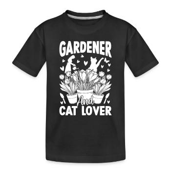 Gardener and cat lover - Gardening Hobby Gardener - Kids' Premium Organic T-Shirt - black - Front