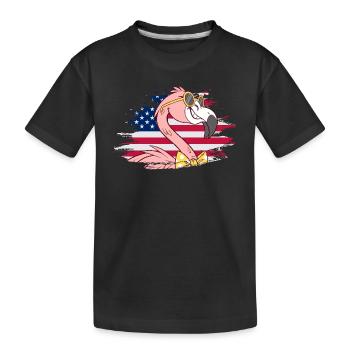 Pink Flamingo US Flag Flamingo Lover - Kids' Premium Organic T-Shirt - black - Front