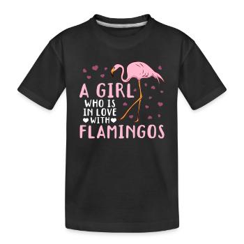 Une fille amoureuse des flamants roses - Flamingo - T-shirt bio Premium Enfant - noir - Devant