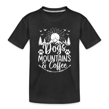 Chiens, montagnes et café - Amoureux de la randonnée en montagne - T-shirt bio Premium Enfant - noir - Devant