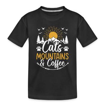 Cats, Mountains & Coffee - Cat Lover Mountain - Kinder Premium Bio T-Shirt - Schwarz - Vorne