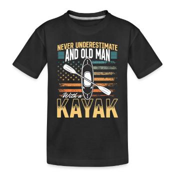 Never Underestimate An Old Man With a Kayak - Kids' Premium Organic T-Shirt - black - Front