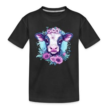 Blumige Kuh - Kinder Premium Bio T-Shirt - Schwarz - Vorne