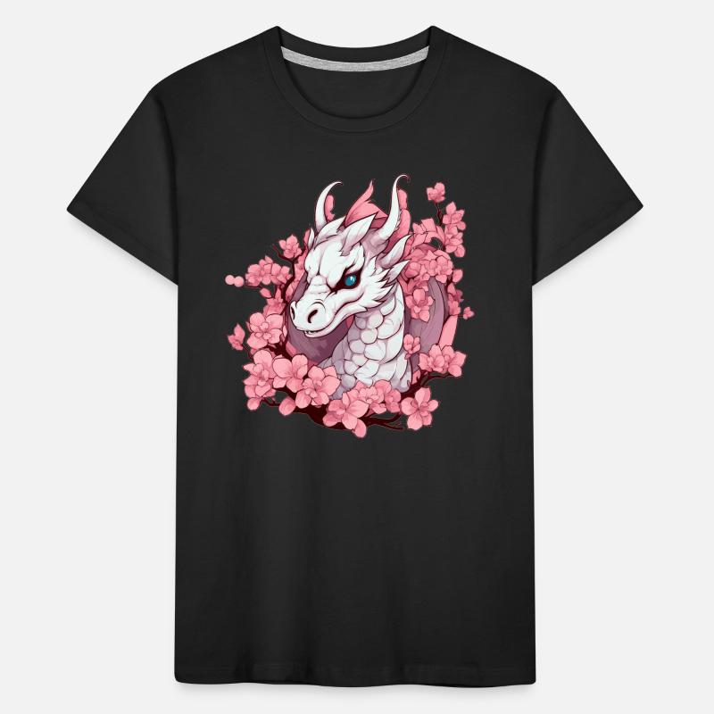 White Dragon with Cherry Blossoms Kids' Premium Organic T-Shirt