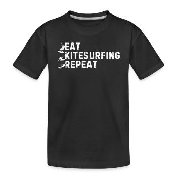Kitesurfer Kiteboarding - Eat Kitesurfing Repeat - Kinder Premium Bio T-Shirt - Schwarz - Vorne
