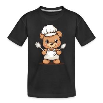 Cooking bear with spoons - Kids' Premium Organic T-Shirt - black - Front