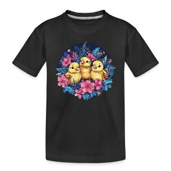 Poussins dans le nid de fleurs - T-shirt bio Premium Enfant - noir - Devant