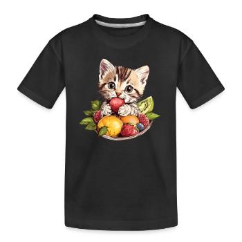 Cat with fruit bowl - Kids' Premium Organic T-Shirt - black - Front
