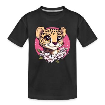 Gepard mit Kirschblüten - Kinder Premium Bio T-Shirt - Schwarz - Vorne