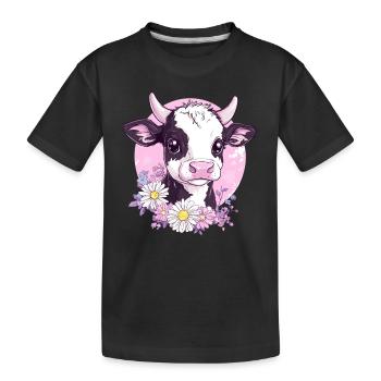 Flowery cow illustration - Kids' Premium Organic T-Shirt - black - Front