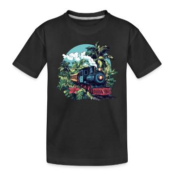 Dampflok durch Palmen - Kinder Premium Bio T-Shirt - Schwarz - Vorne