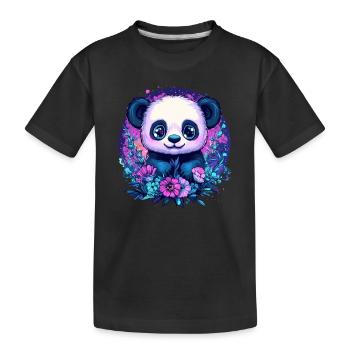 Panda mit Blumenpracht - Kinder Premium Bio T-Shirt - Schwarz - Vorne