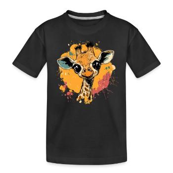 Giraffe im Farbklecks - Kinder Premium Bio T-Shirt - Schwarz - Vorne