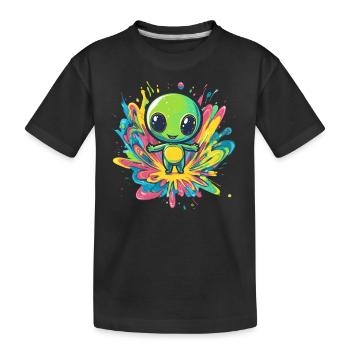 Bunter Alien auf Farbspritzer - Kinder Premium Bio T-Shirt - Schwarz - Vorne