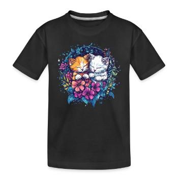 Cuddling kittens - Kids' Premium Organic T-Shirt - black - Front