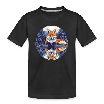 Renard avec réflexion - T-shirt bio Premium Enfant - noir - Devant