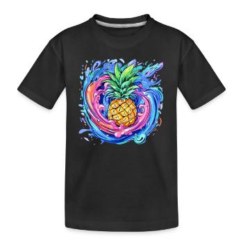 Ananas mit Farbspritzer - Kinder Premium Bio T-Shirt - Schwarz - Vorne