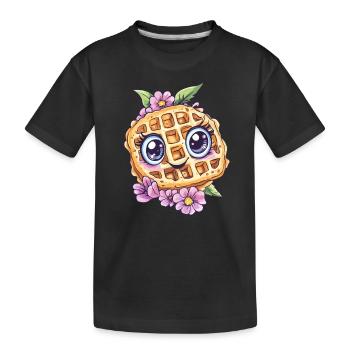 Lächelnde Waffel mit Blumen - Kinder Premium Bio T-Shirt - Schwarz - Vorne
