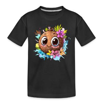 Glückliche Kokosnuss - Kinder Premium Bio T-Shirt - Schwarz - Vorne