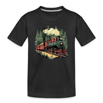 Forest train in the sunlight - Kids' Premium Organic T-Shirt - black - Front