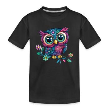 Hibou coloré sur branche - T-shirt bio Premium Enfant - noir - Devant