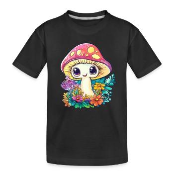 champignon heureux dans le champ de fleurs - T-shirt bio Premium Enfant - noir - Devant