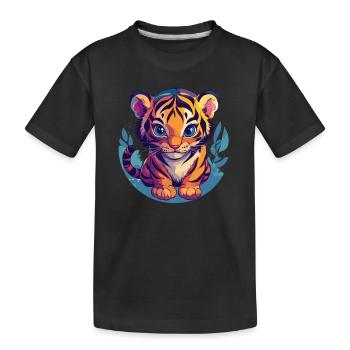 Cute tiger with big eyes - Kids' Premium Organic T-Shirt - black - Front