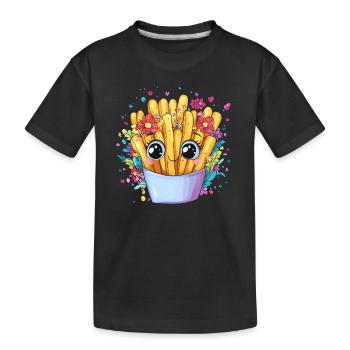 Frites avec couronne de fleurs - T-shirt bio Premium Enfant - noir - Devant