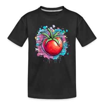 Graffiti Tomate auf Mauer - Kinder Premium Bio T-Shirt - Schwarz - Vorne